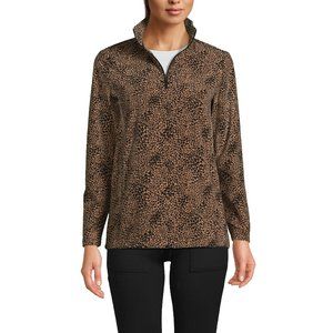 Lands End Women's Fleece Quarter Zip Pullover - LEOPARD - Medium